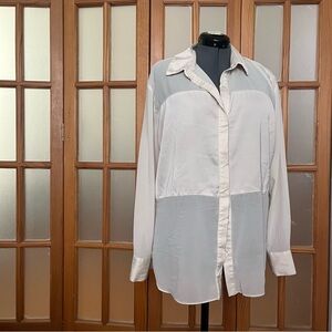 New York & Company Cream Semi-sheer Button Down Blouse
